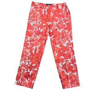 Max Mara Weekend Floral Pants Sz 8 Orange Straight Leg Cotton Vacation Workwear